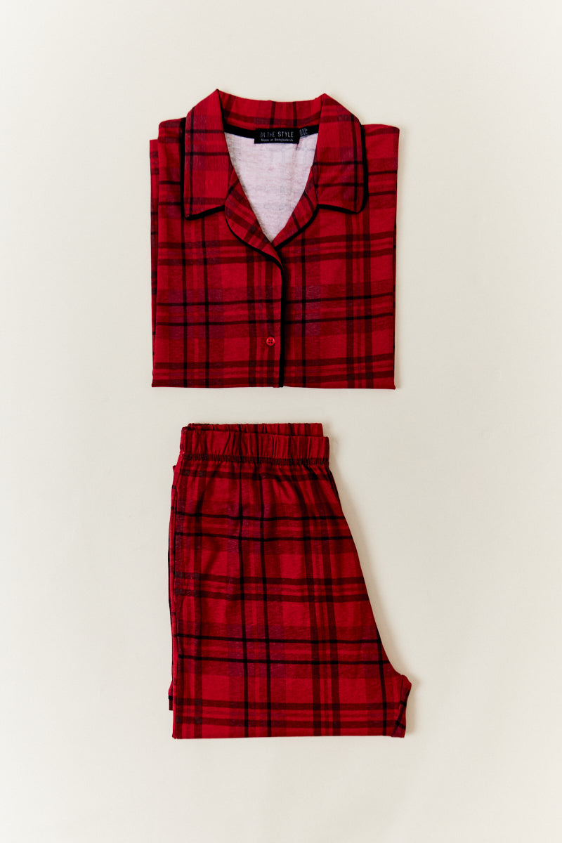 Red Kids Checked Matching Family Pj Set