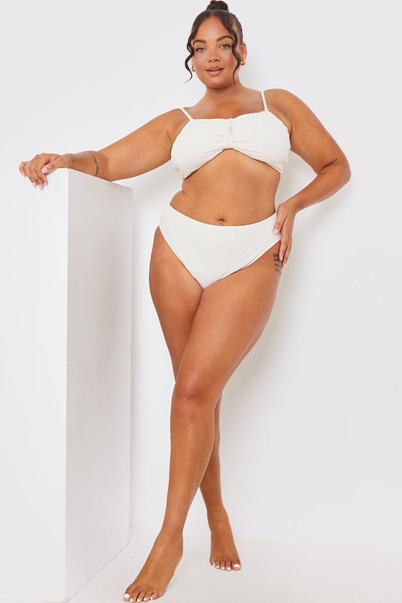 Textured Bandeau Knot Front Bikini Top