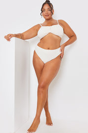 Textured Bandeau Knot Front Bikini Top