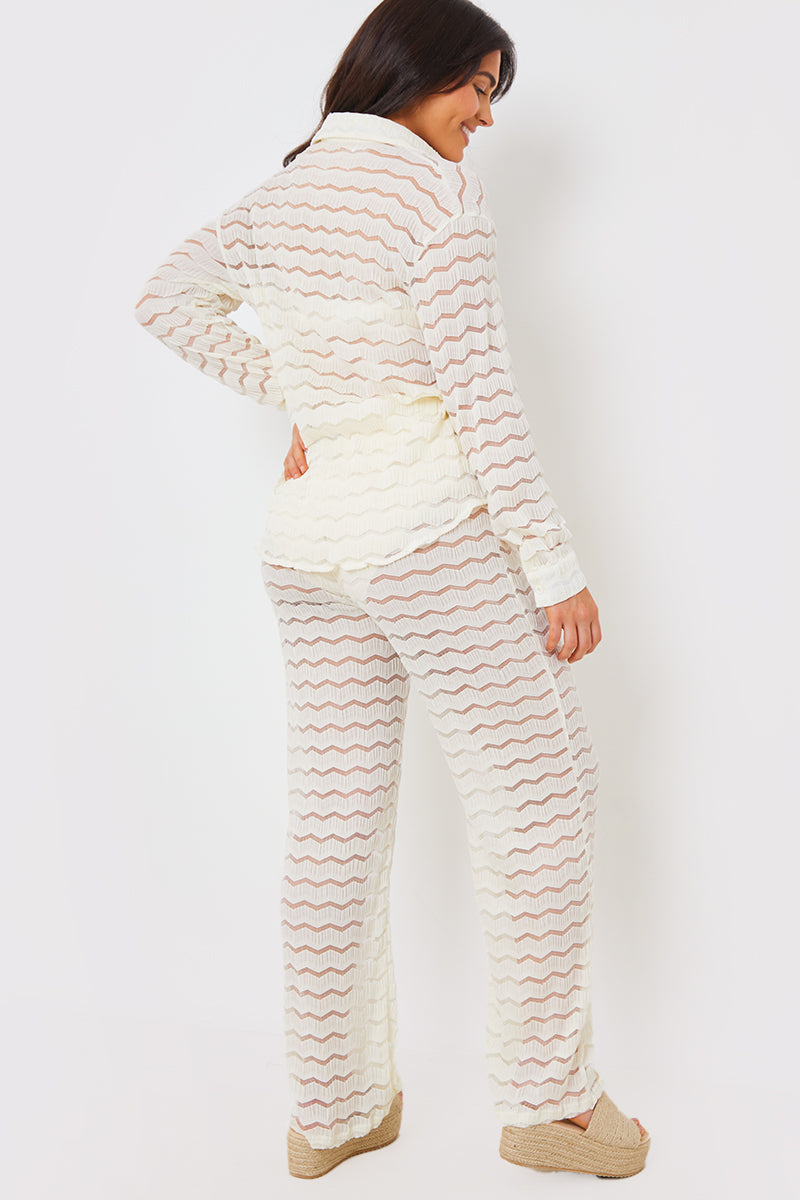 Sheered Chevron Wide Leg Trousers