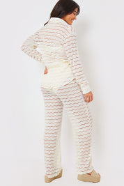 Sheered Chevron Wide Leg Trousers