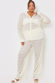 Sheered Chevron Wide Leg Trousers