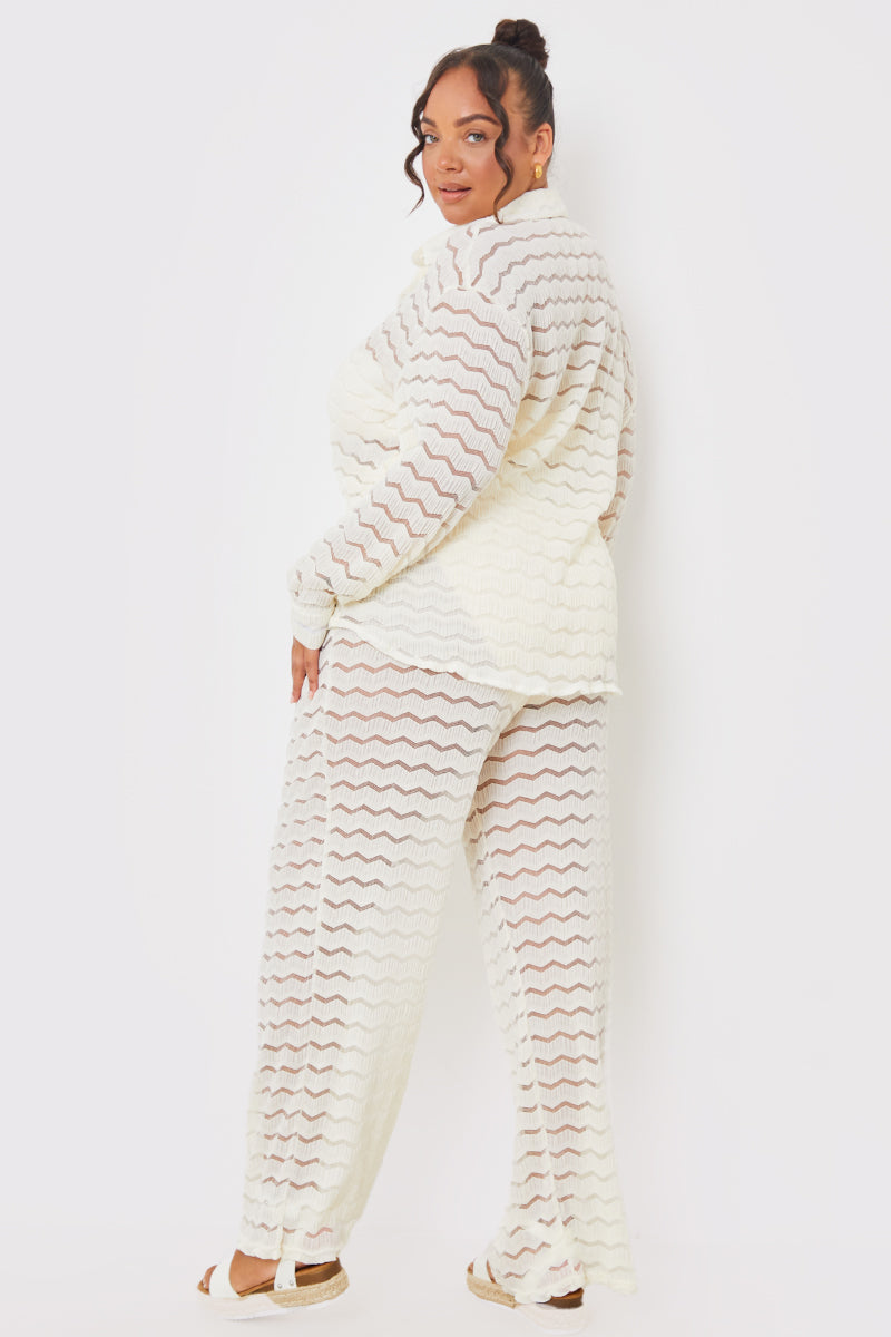 Sheered Chevron Wide Leg Trousers