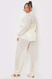 Sheered Chevron Wide Leg Trousers