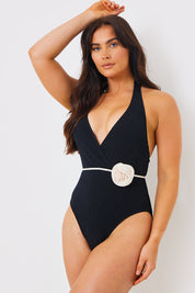 Control Halter Wrap Swimsuit With Removable Corsage Belt