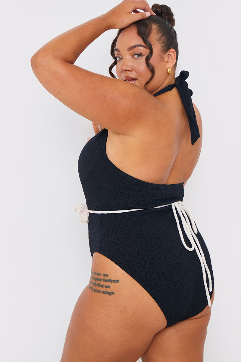Control Halter Wrap Swimsuit With Removable Corsage Belt
