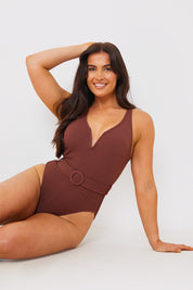 Control Rib Sweetheart Neckline Belted Swimsuit