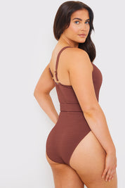 Control Rib Sweetheart Neckline Belted Swimsuit