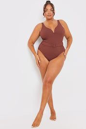 Control Rib Sweetheart Neckline Belted Swimsuit