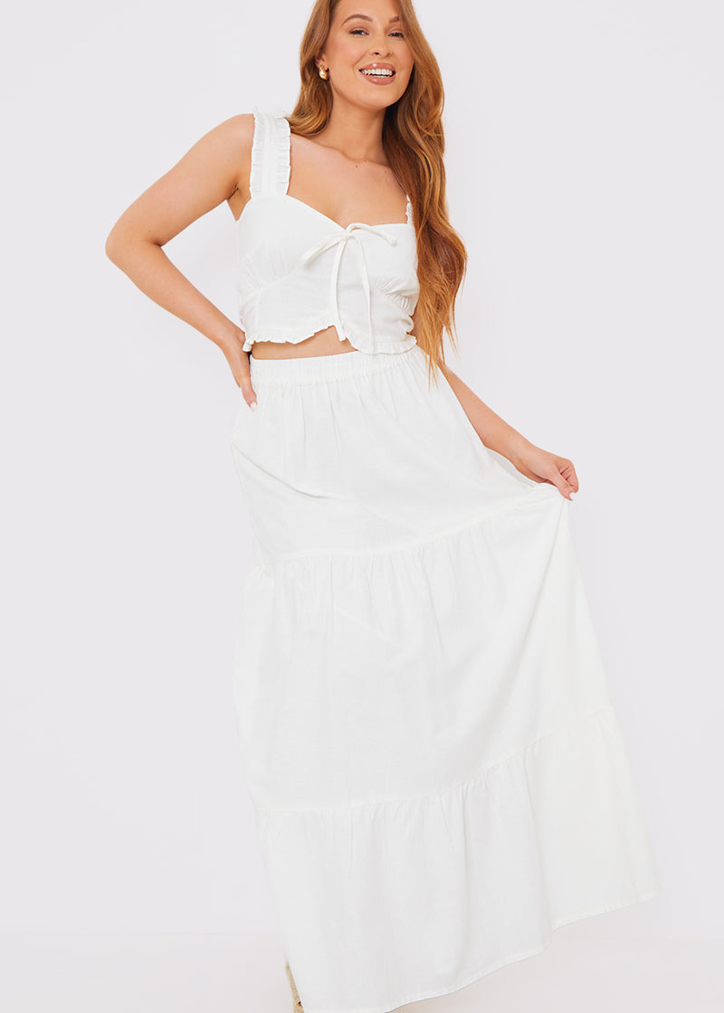 Woven Milkmaid Frill Crop Top