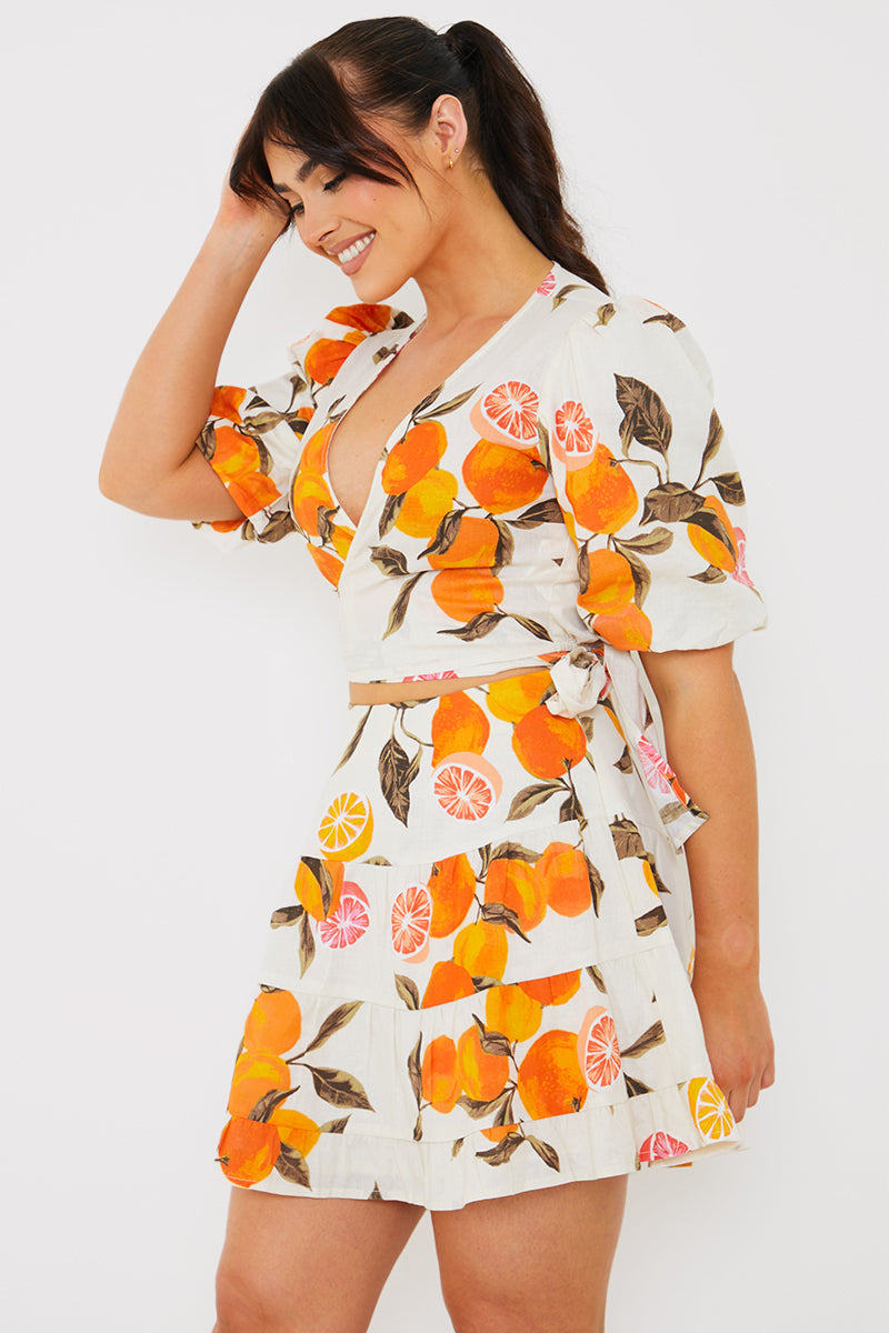 Fruit Printed Tie Front Crop Top