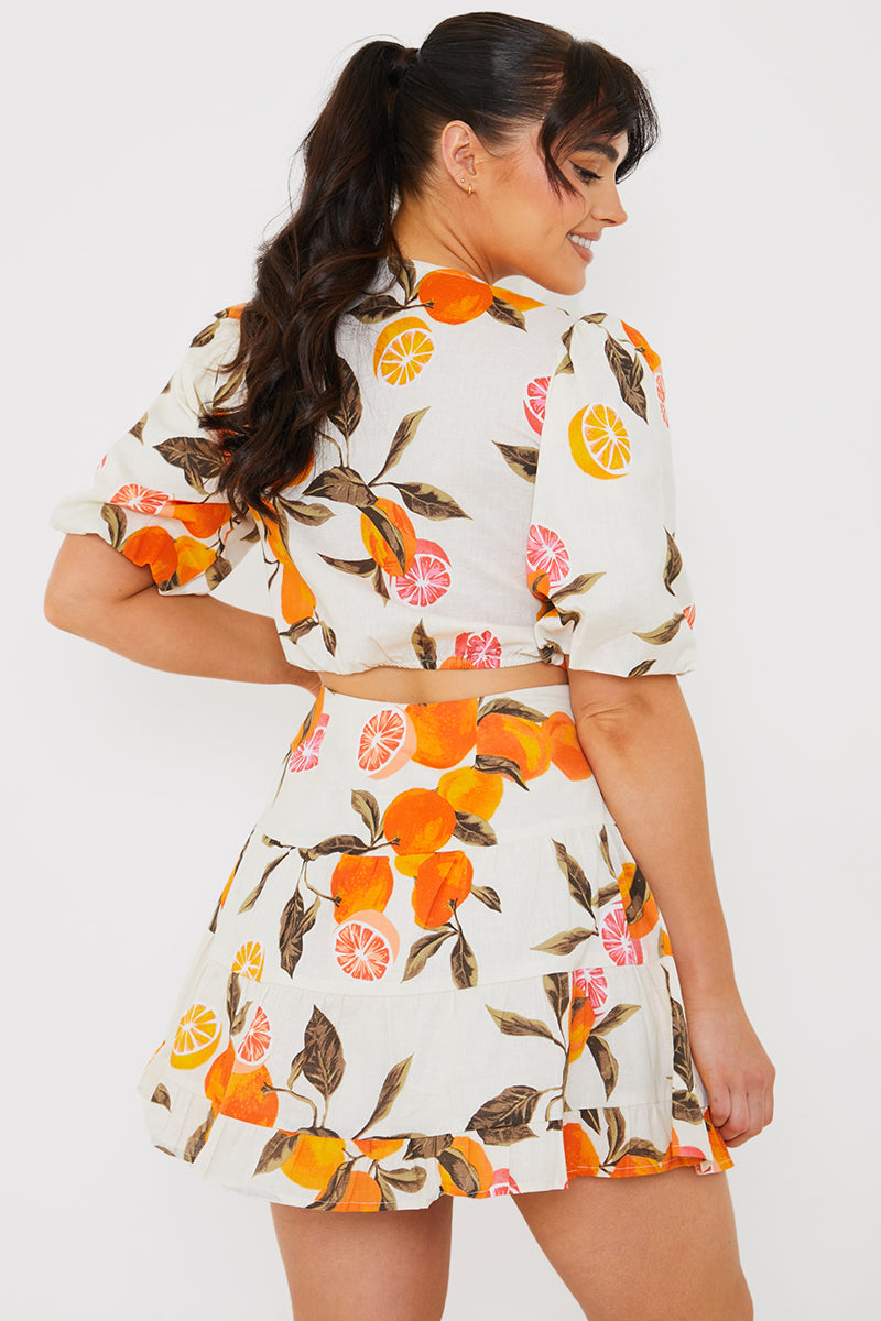 Fruit Printed Tie Front Crop Top