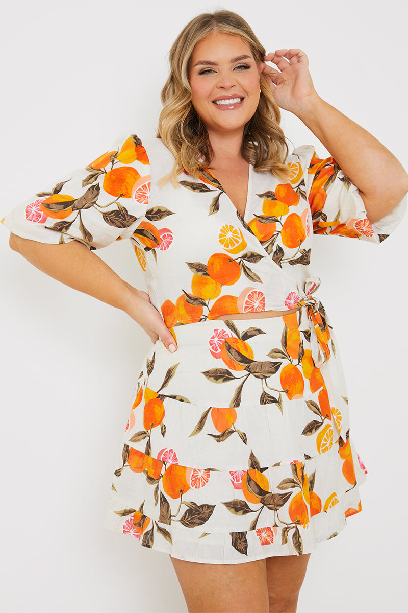 Fruit Printed Tie Front Crop Top