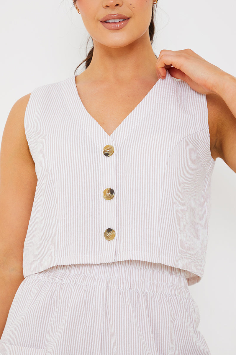 Stripe Textured Button Through Waistcoat