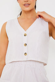 Stripe Textured Button Through Waistcoat