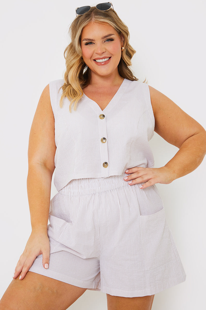 Stripe Textured Button Through Waistcoat