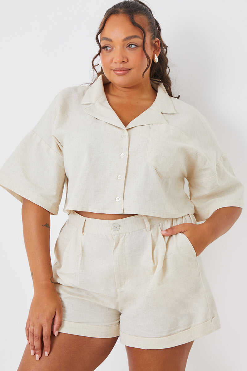 Linen Look Cropped Boxy Shirt