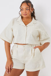 Linen Look Cropped Boxy Shirt