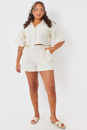 Linen Look Cropped Boxy Shirt