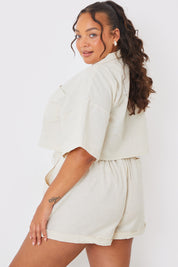 Linen Look Cropped Boxy Shirt