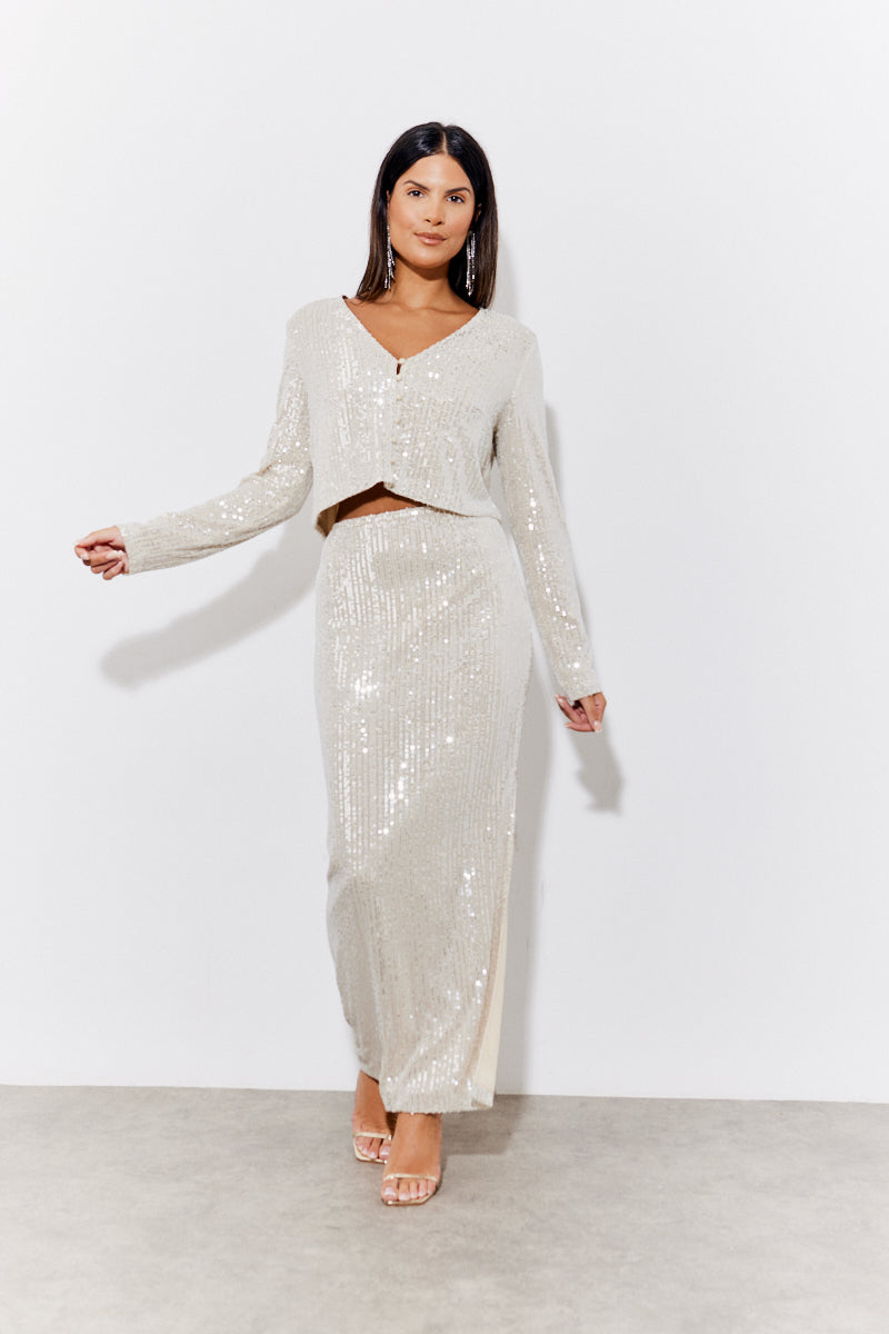 Sequin Button Front Top