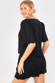 Lace Scallop Edge Detail Tie Front Blouse