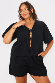 Lace Scallop Edge Detail Tie Front Blouse