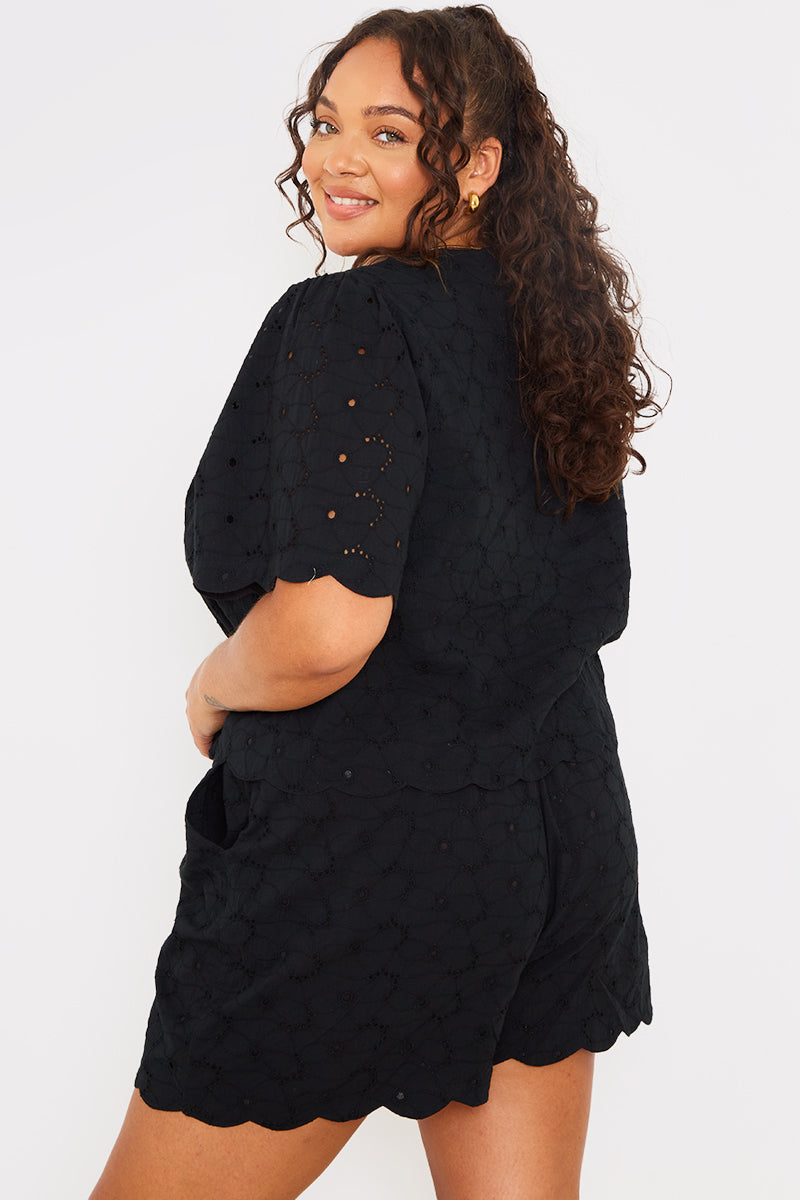 Lace Scallop Edge Detail Tie Front Blouse