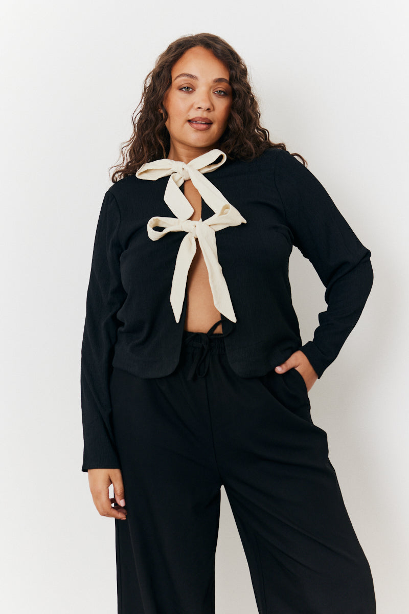 Long Sleeve Tie Front Bow Top