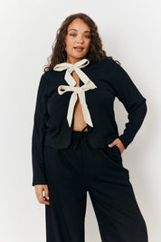 Long Sleeve Tie Front Bow Top