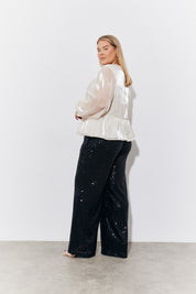 Organza Tie Front Puff Sleeve Top