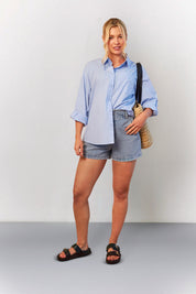 Light Blue Denim Paper Bag Shorts