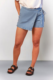 Mid Blue Tie Side Denim Skort