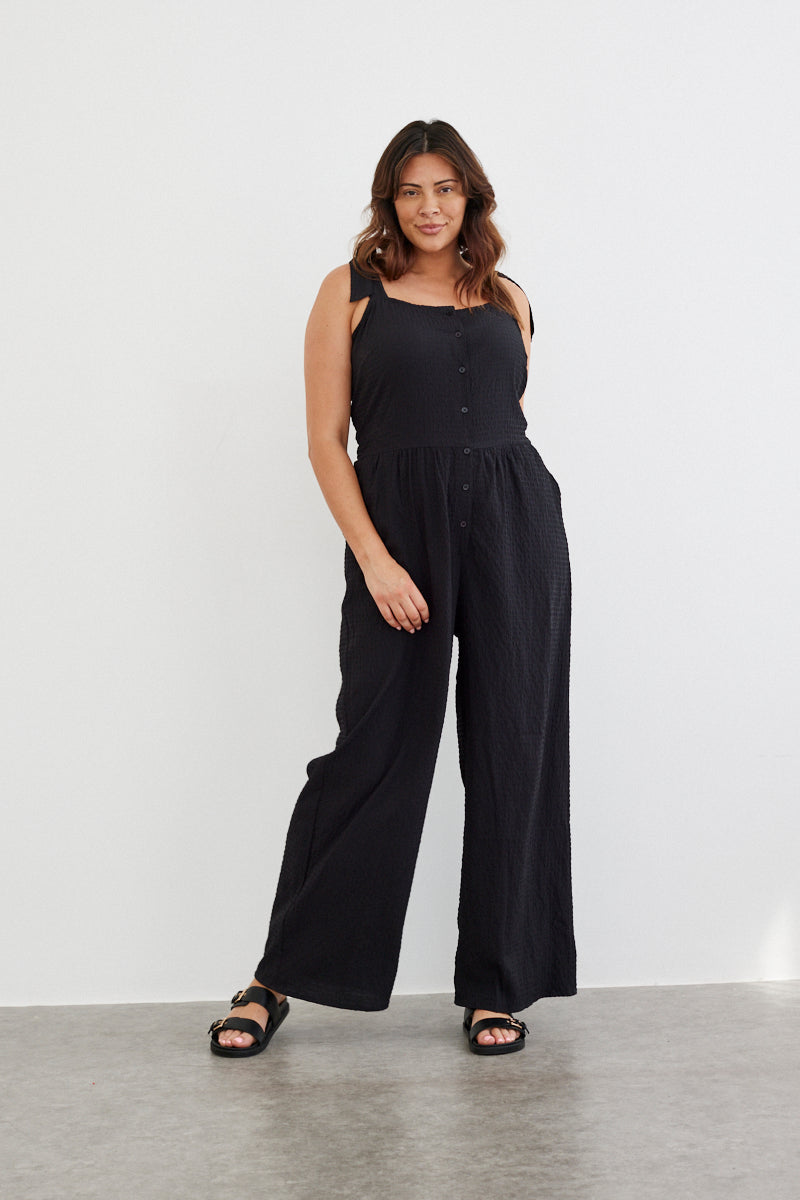 Tie Shoulder Elasticated Waist Wide Leg Jumpsuit