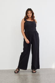 Tie Shoulder Elasticated Waist Wide Leg Jumpsuit