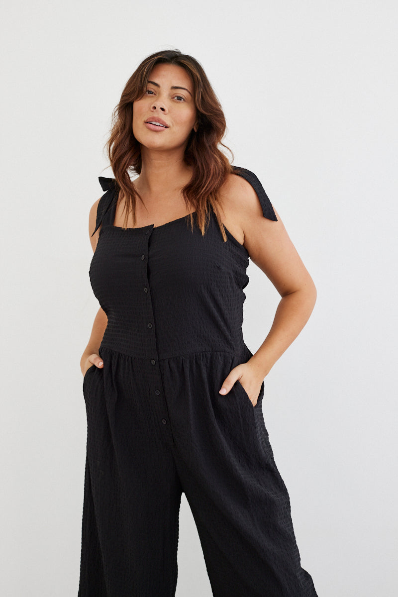 Tie Shoulder Elasticated Waist Wide Leg Jumpsuit