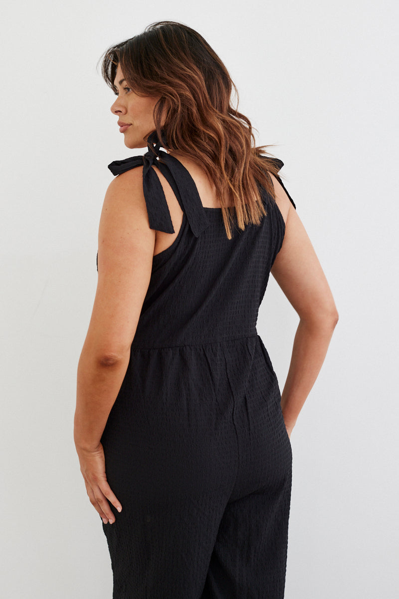 Tie Shoulder Elasticated Waist Wide Leg Jumpsuit
