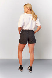 Black Denim Paper Bag Shorts