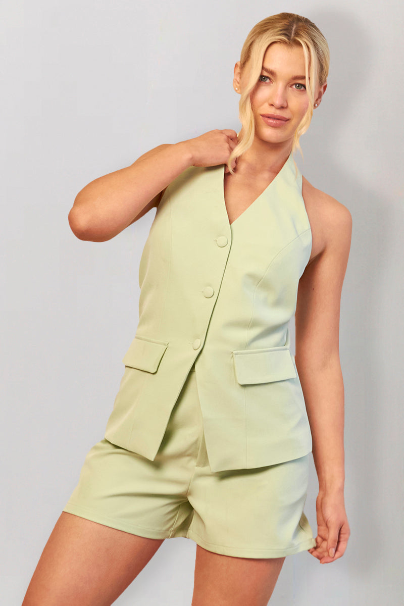 Mint Green Halterneck Co-Ord Waistcoat