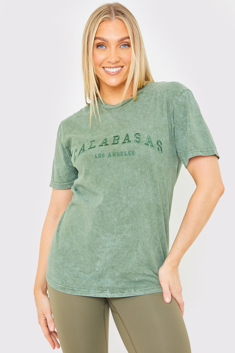 'Calabasas' Acid Wash Slogan T-Shirt 