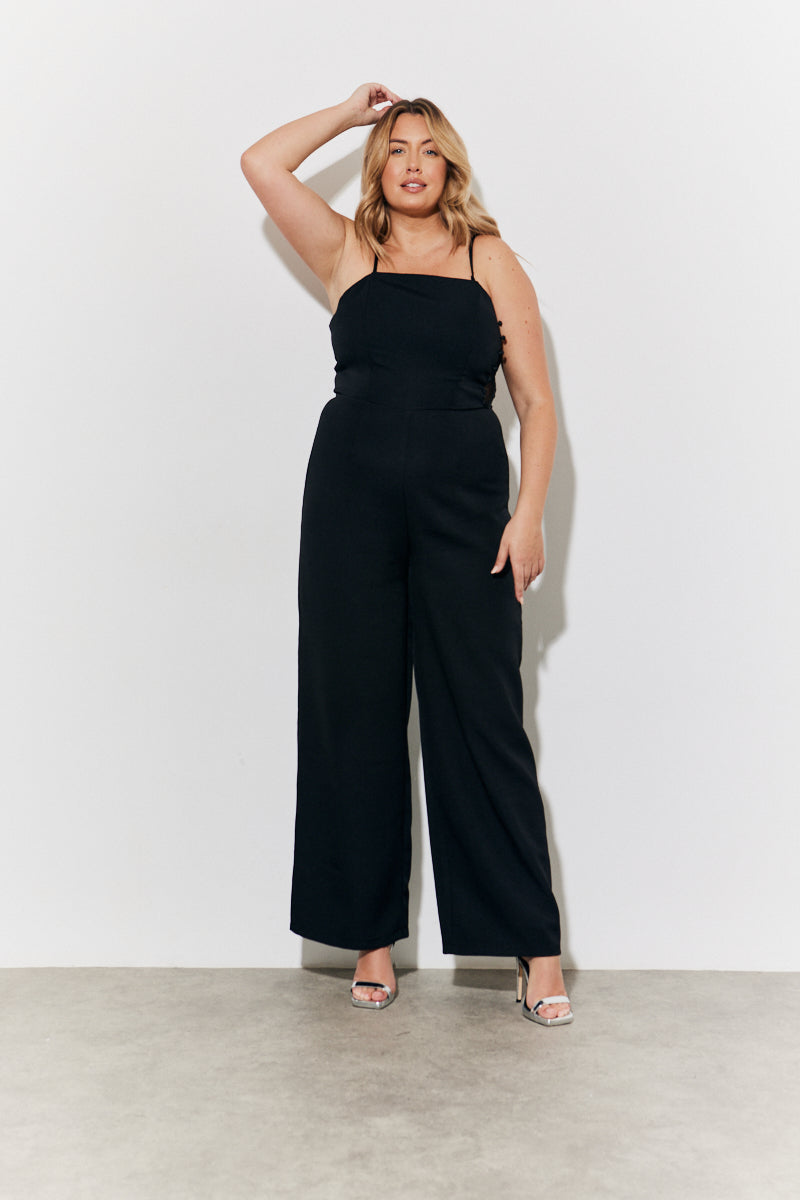 Strappy Wide Leg Button Detail Jumpsuit