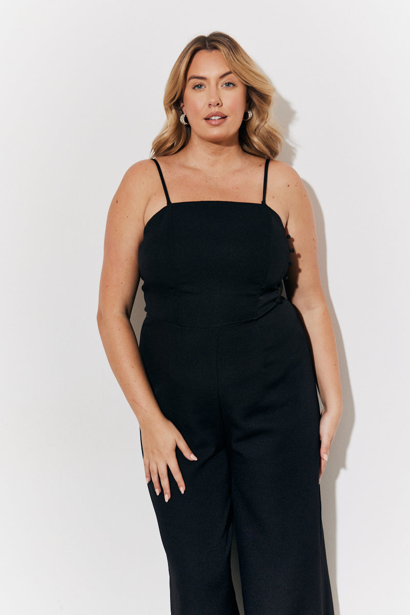 Strappy Wide Leg Button Detail Jumpsuit