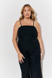 Strappy Wide Leg Button Detail Jumpsuit