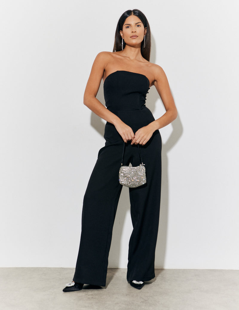 Strappy Wide Leg Button Detail Jumpsuit