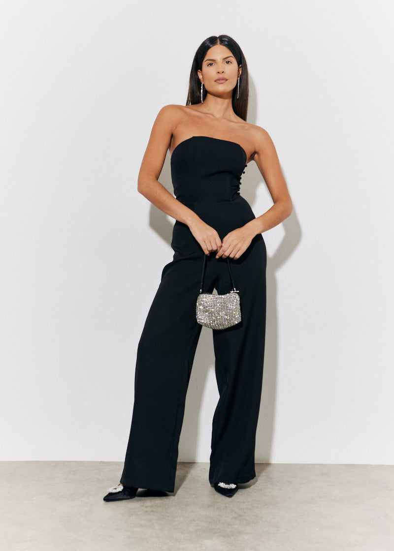 Strappy Wide Leg Button Detail Jumpsuit