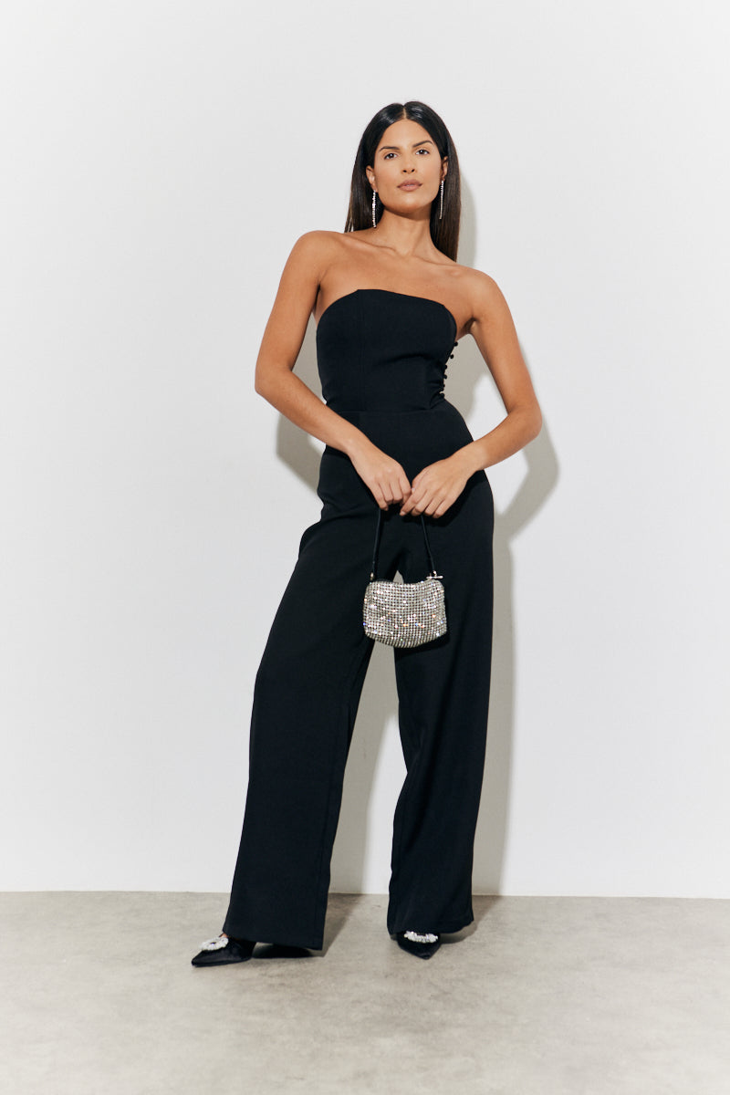 Strappy Wide Leg Button Detail Jumpsuit