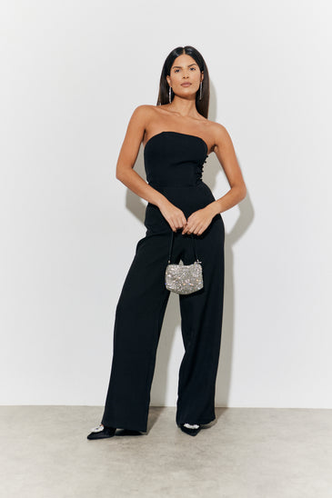 Ethnic Button Suspender Wide Leg Line Jumpsuit