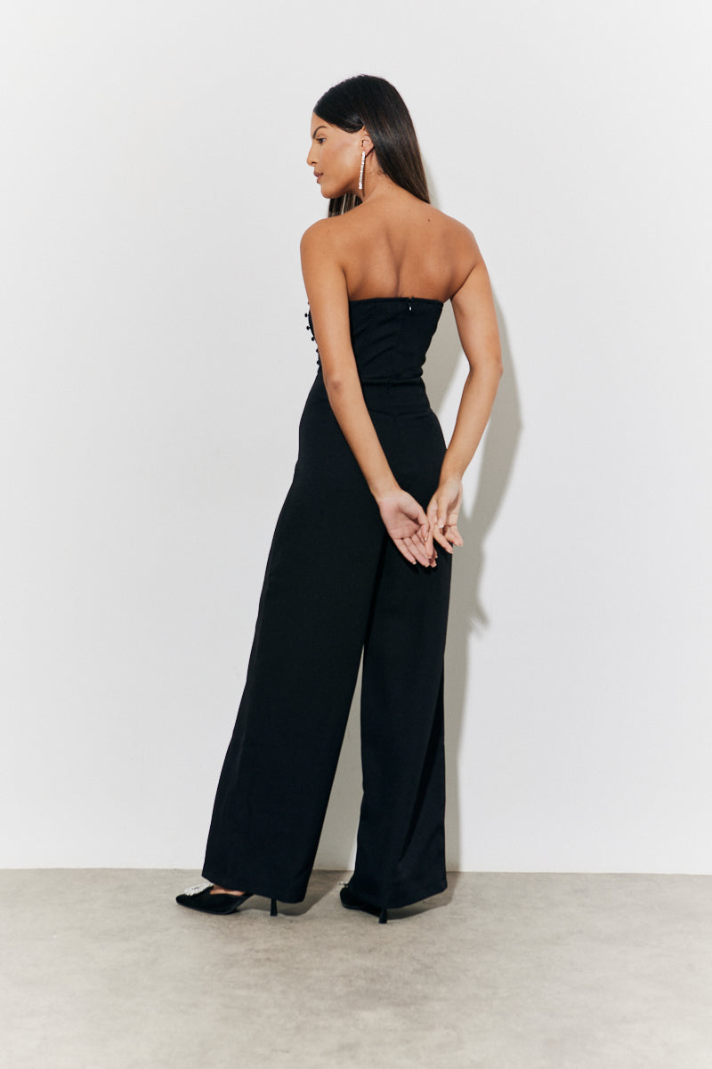 Strappy Wide Leg Button Detail Jumpsuit