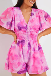 Abstract Floral Chiffon Shirred Waist Playsuit - InTheStyle