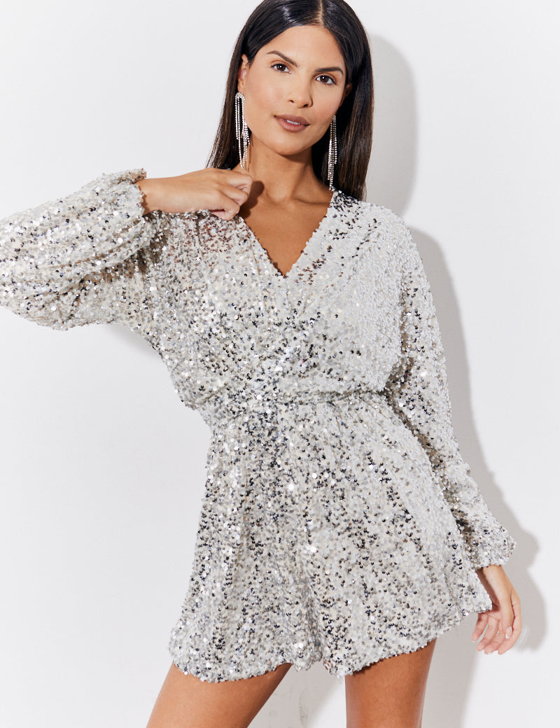 Silver Sequin Multiway Tie Playsuit